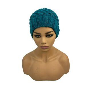 Chunky Knit Slouchy Beanie Hat Turquoise Womens Stylish Warm Acrylic Winter Cap